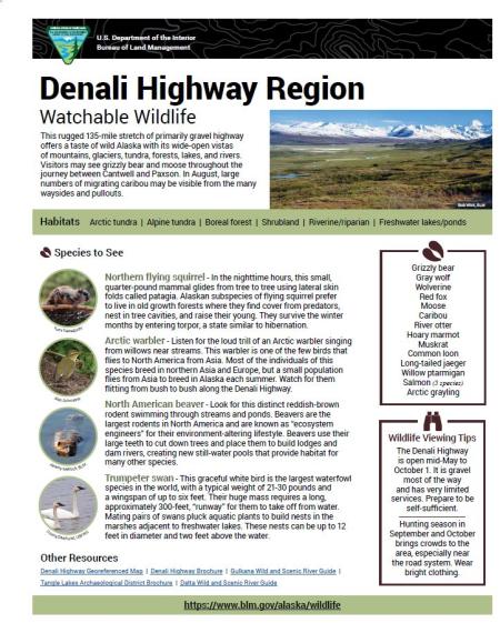 Denali Highway Watchable Wildlife Sheet