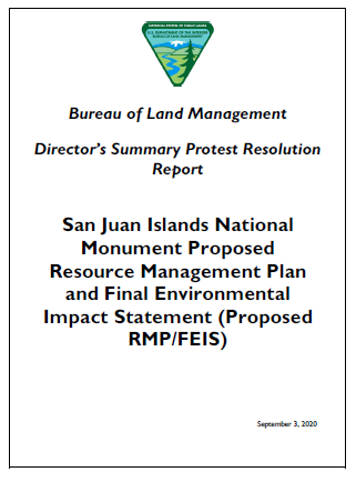 Cover page of the San Juan Islands National Monument Proposed RMP/FEIS Protest Report