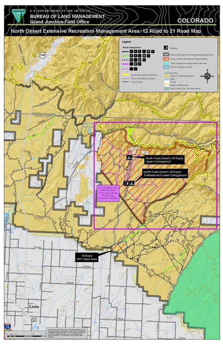 Thumbnail image of the North Desert Extensive Recreation Management Area:  12 Road to 21 Road Map