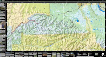 Map of Birch Creek Wild and Scenic River flowing through the Steese National Conservation Area's South Unit. The map depicts the rural Steese Highway, topographic information, and administered land information. 