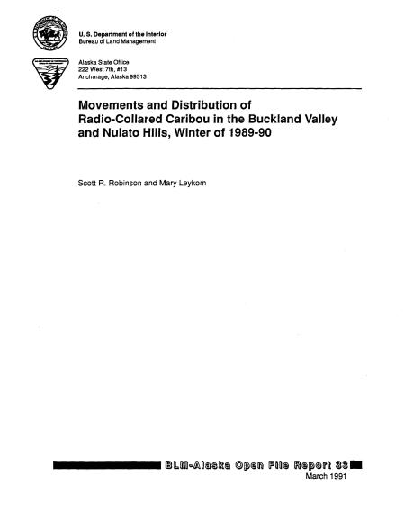 Movements and Distribution of Radio-Collared Caribou in the Buckland Valley and Nulato Hills, Winter of 1989-90 cover