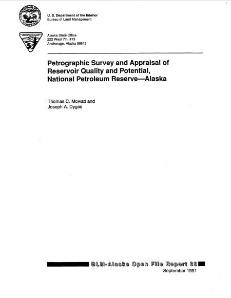 Petrographic Survey and Appraisal of the Reservoir Quality and Potential, National Petroleum Reserve-Alaska cover
