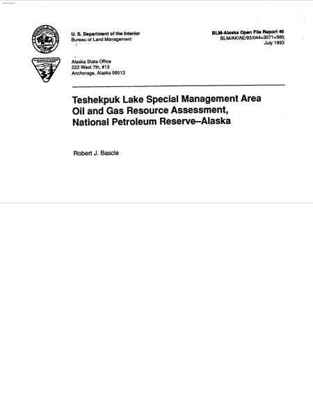Teshekpuk Lake Special Management Area Oil and Gas Resource Assessment, National Petroleum Reserve-Alaska cover
