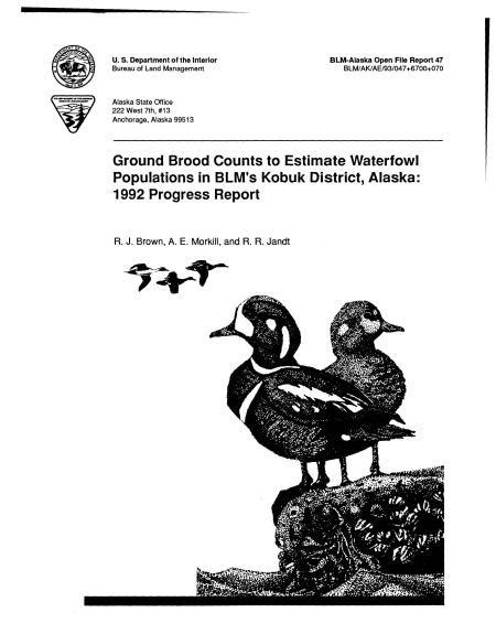Ground Brood Counts to Estimate Waterfowl Populations in BLM’s Kobuk District, Alaska: 1992 Progress Report cover