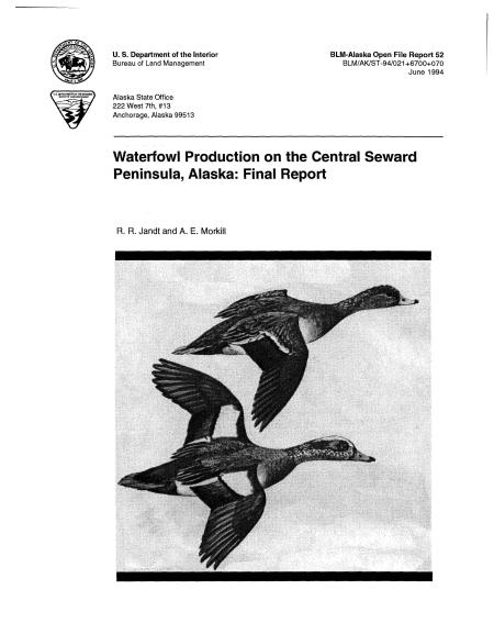 Waterfowl Production on the Central Seward Peninsula, Alaska: Final Report cover