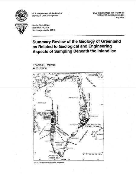 Summary Review of the Geology of Greenland as Related to Geological and Engineering Aspects of Sampling Beneath the Inland Ice cover