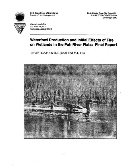 Waterfowl Production and Initial Effects of Fire on Wetlands in the Pah River Flats: Final Report cover