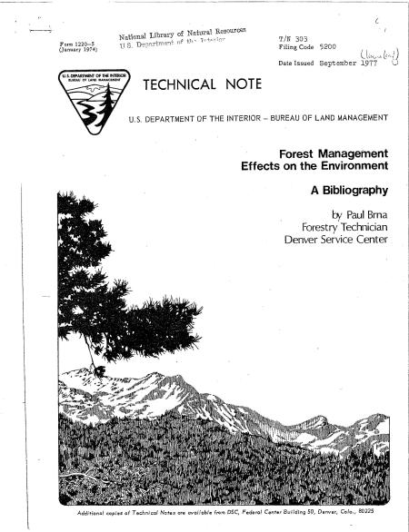 Forest Management Effects on the Environment: A Bibliography cover