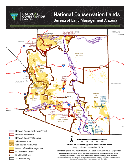Map of BLM Arizona National Conservation Lands