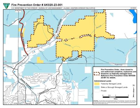 Map of federal lands north of Fairbanks Alaska under the fire prevention order. 