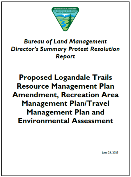 Logandale Trails Protest Resolution Report Title Page