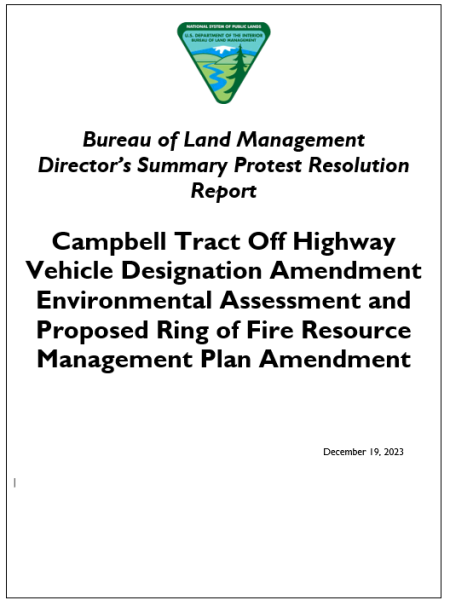 Campbell Tract OHV Protest Report cover page