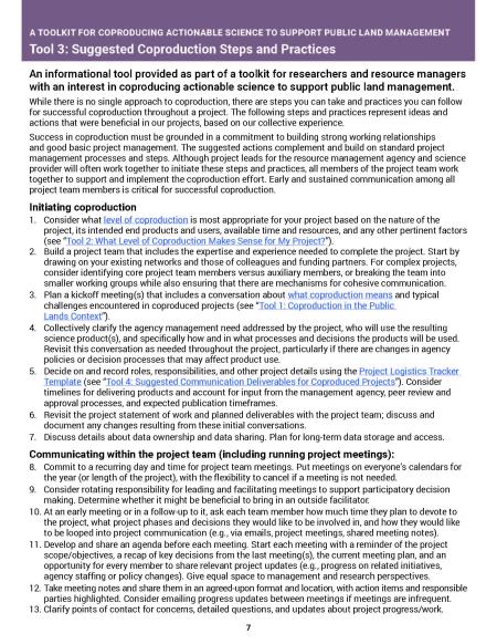 Tool 3 - Suggested Coproduction Steps and Practices