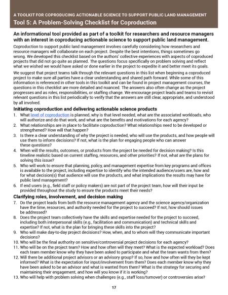 Tool 5 - A Problem-Solving Checklist for Coproduction cover