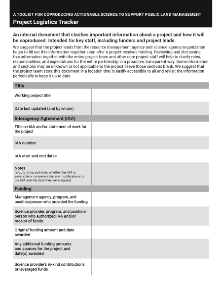 Tool 4 - Project Logistics Tracker front page