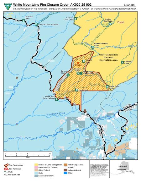 Map of the western White Mountains NRA showing the area closed due to fire activity from Obrien #172.