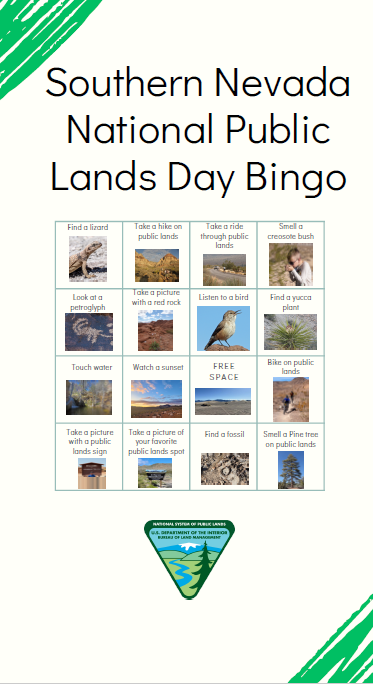 bingo card for Southern Nevada National Public Lands Day
