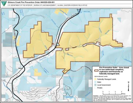 Map of BLM lands near Fox Alaska included in the Fire Prevention Order AK020-26-001