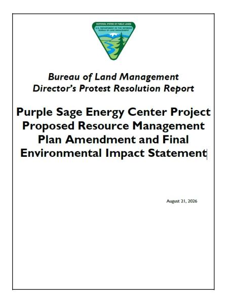 Purple Sage Energy Center Project Proposed Resource Management Plan Amendment and Final Environmental Impact Statement