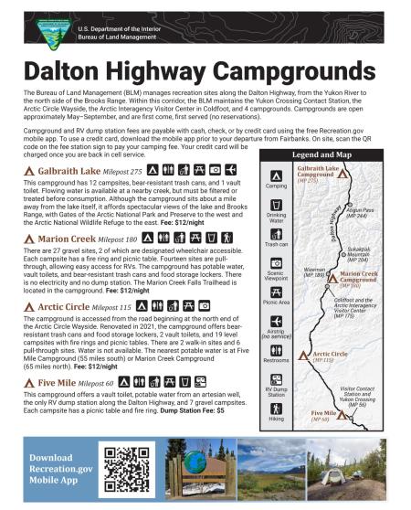 Fact sheet with key of campgrounds and amenities. 