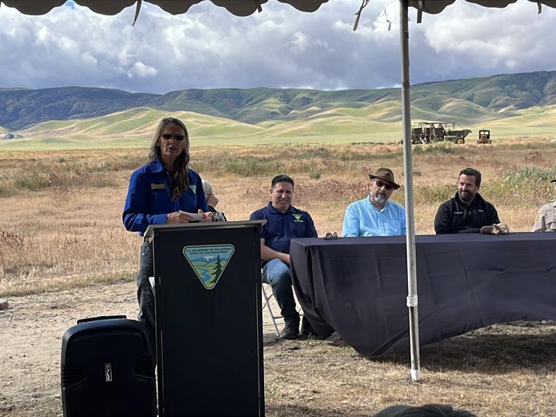 Carrizo Plain National Monument Manager Johna Hurl speaks during the event 