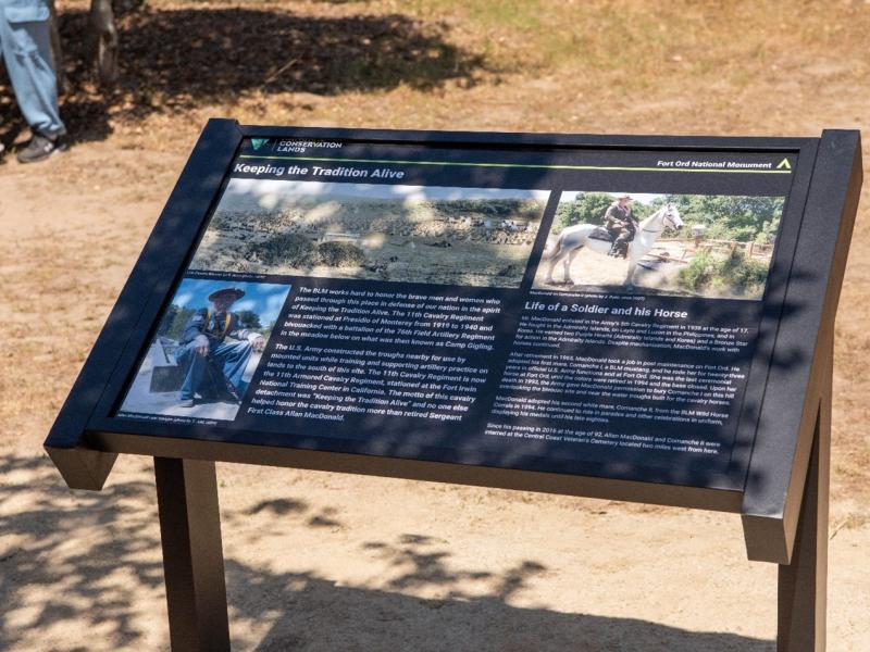 New interpretive panel featuring Sergeant MacDonald and Comanche I. Photo by Clayton Schmidt, DOI